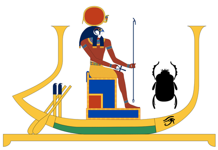 Solar barque with Ra and Khepri Ancient Egyptian scene from Joseph Smith Hypocephalus